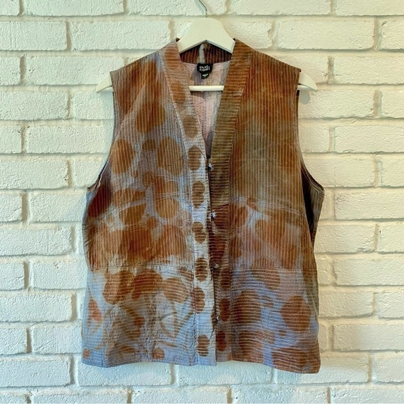 Eileen Fisher Tops - Eileen Fisher 100% Silk Tie Dye Brown Button Vest Tank Women’s Size Large